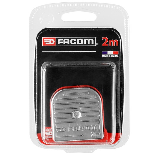 Photo of Facom 800A.216PB compact metal tape measure 2m in retail packaging, front angle on white background.