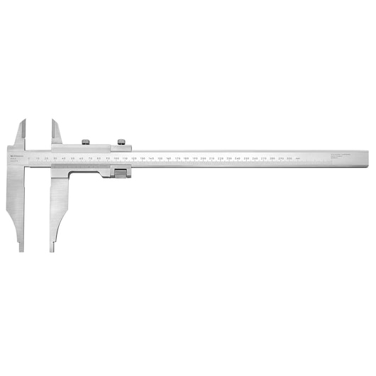 Facom 805_S vernier caliper, silver, precise measuring tool, side angle, photography on white background.