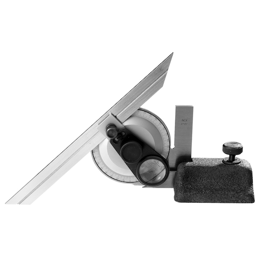Facom 813B_S angle protractor tool with metal base and adjustable scale, side view on white background.