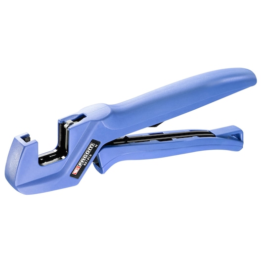Facom 821416 blue cable stripper tool, side view on white background.