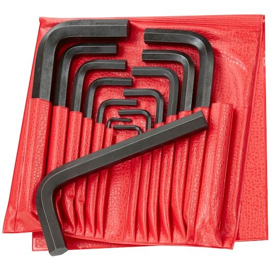 Facom 82H_JL13 hex key set with various sizes in a red pouch, top view on white background.