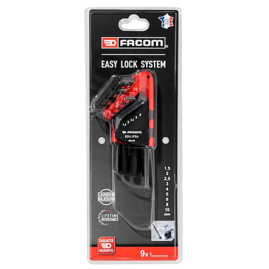 Facom 82H_JP9APB hex key set with 9 pieces in red and black holder, front packaging view.