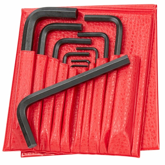 Facom hex key set in black, arranged in a red pouch, SKU 82H_JU10, top view.