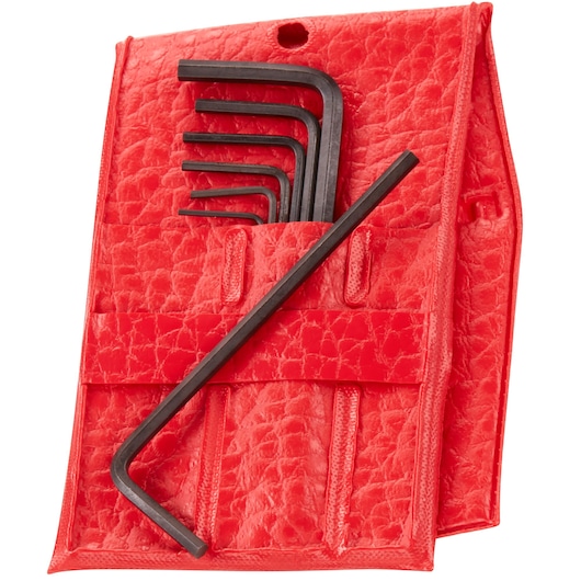 Facom hex key set 82H_JU7 in a red textured pouch, front angle on white background.