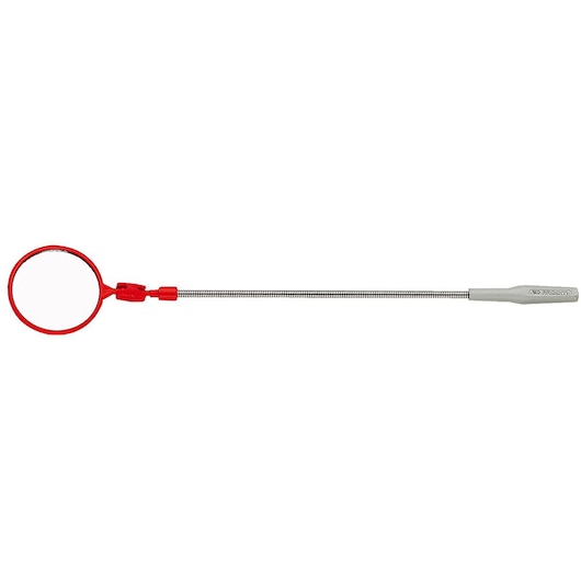 Facom 834R2 inspection mirror with flexible metal shaft and red circular mirror, side view on white background.