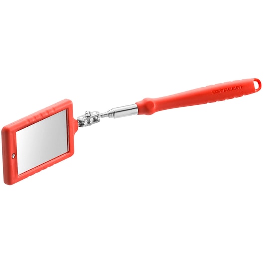 Facom 834BRTIR inspection mirror with red handle, rectangular mirror, side angle on white background.