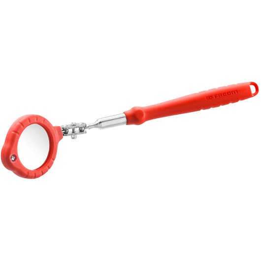 Facom inspection mirror with red handle and round adjustable head, SKU 834B_RTIS, side angle.