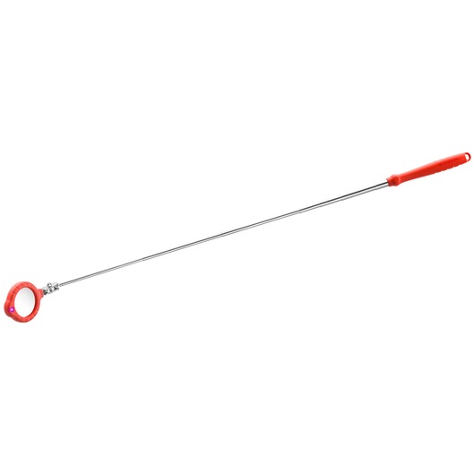 Photo of Facom 834B_RTIS long inspection mirror tool with red handle and circular mirror, side view on white background.