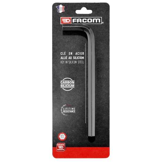 Facom 83H_11PB_P1 11mm metric long hex key in silicon steel, front angle on white background.