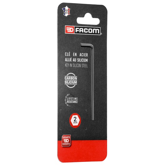 Facom 83H_2PB hex key, 2mm, silicon steel, front angle, black and red packaging.