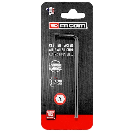 Facom metric long hex key 4mm on retail packaging, front angle, SKU METRIC_LONG_HEX_KEYS_4MM.