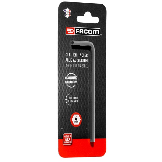 Facom metric long hex key 4mm 83H_4PB_P2, black silicon steel, front angle on white background.