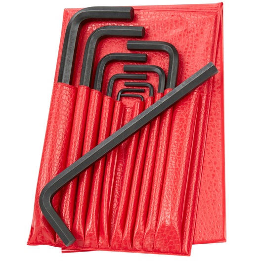 Facom 83H_JL10 hex key set with black L-shaped wrenches in a red vinyl pouch, product top view.