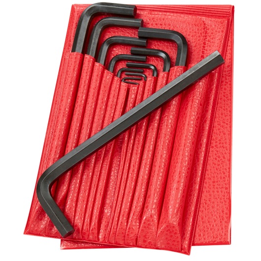 Facom hex key set 83H_JL12 in black, organized in a red pouch, top view on white background.