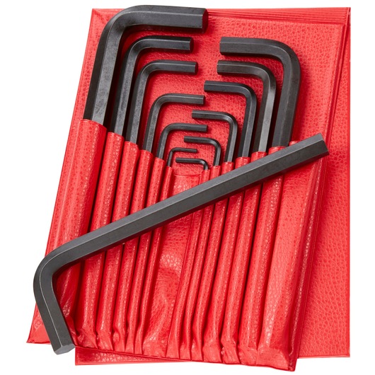 Facom 83H_JL13 hex key set in black finish, arranged in red pouch, top view on white background.