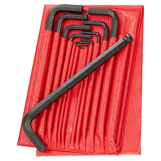 Facom 83SH_JL12 hex key set in black finish, arranged in a red holder, top view on white background.