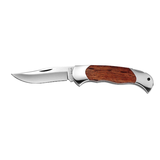 Facom 840_4A folding pocket knife with polished blade and wood handle, right-side view, white background.
