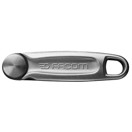 Photo of Facom 840LE.PB metal rotary cutter with engraved logo, top-down view on white background.