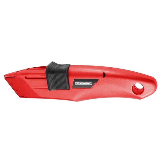 Facom 844_D red safety utility knife with black grip, side angle on white background.