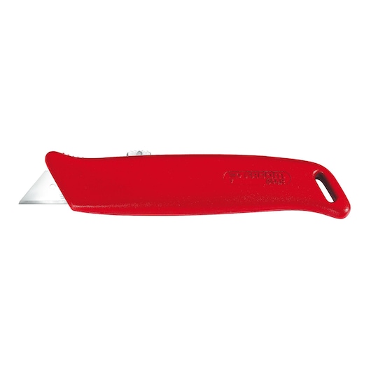 Facom 844_R red utility knife with straight blade, side angle on white background.