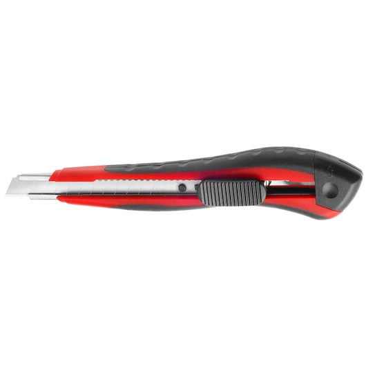 Facom 844_S9 utility knife, red and black handle, side view, photography on white background.