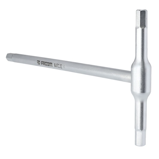 Facom 84TC_12 T-handle hex key, silver metal, photographed at an angle on white background.