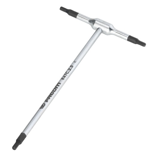Facom 84TC_2_5 T-handle Torx key, silver metal with black tips, side angle on white background.