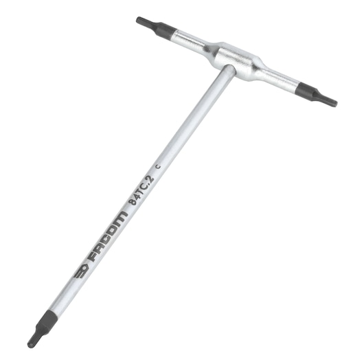 Facom 84TC_2 T-handle hex key with black tips, silver body, top view, photography product.