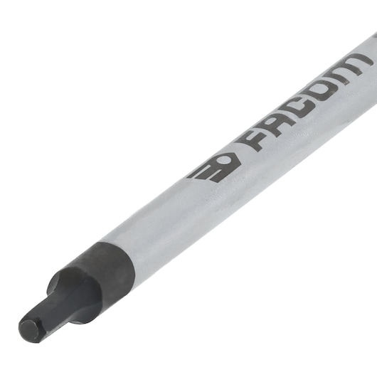 Facom 84TC_2 hex socket key with black tip and silver shaft, angled view on white background.