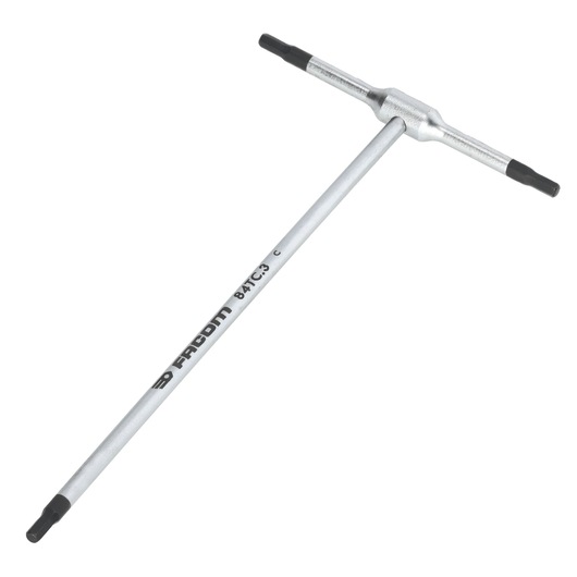 Facom 84TC_3 T-handle hex key with silver shaft and black tips, product shown on white background, side angle.
