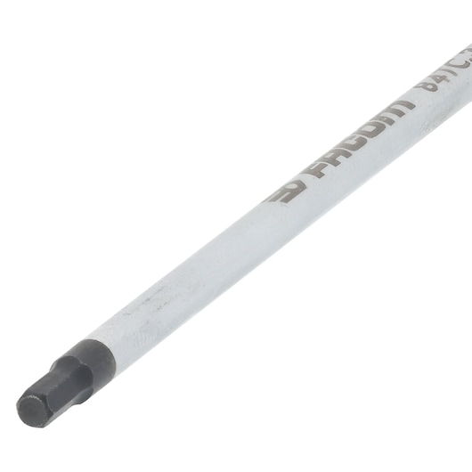 Photo of Facom 84TC_3 hex screwdriver blade, metal shaft with black hex tip, angled on white background.