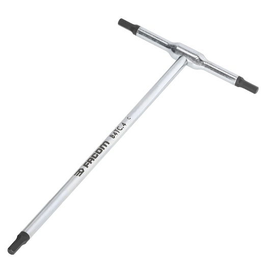 Facom 84TC_4 T-handle hex key with black tips, metal shaft, product on white background, angled view.