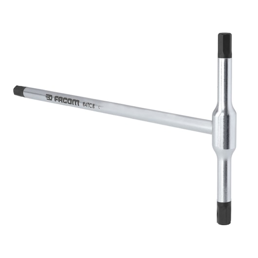 Facom 84TC_8 silver T-handle hex key with black tips, side angle on white background.