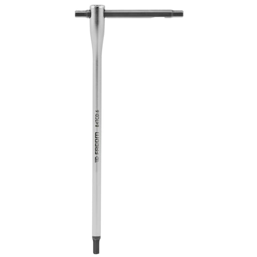 Facom 84TCD_6 T-handle hex key tool, silver metal, front angle, photography.