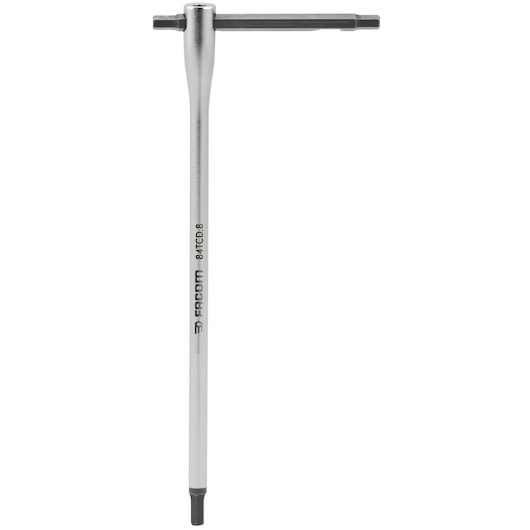Facom 84TCD_8 T-handle hex key, silver and black, front angle, tool photography.