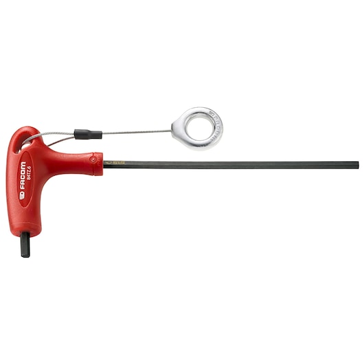 Facom 84TZ_10SLS T-handle hex key with red grip and attached safety cable, side view, hand tool.