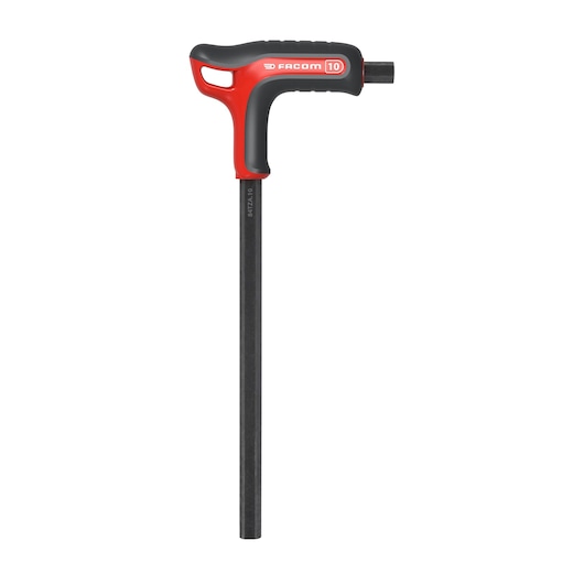 Facom 84TZA_10 T-handle hex key with red and black grip, front angle on white background.