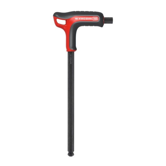 Facom 84TZSA_10 T-handle hex key, black and red, front angle on white background