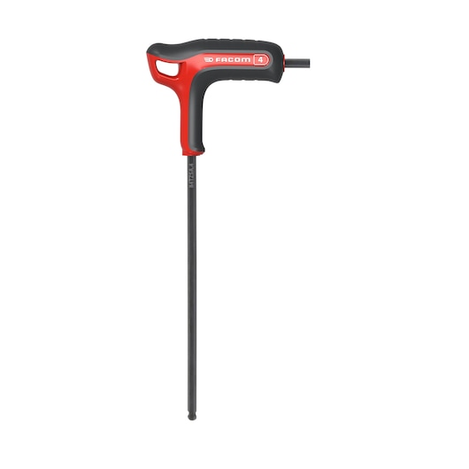 Facom 84TZSA_4 T-handle hex key, red and black handle, front angle on white background.