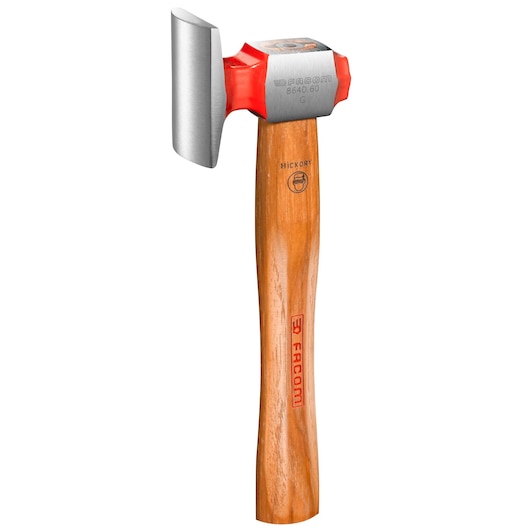 Facom 864D_60 hammer with a flat steel head and wood handle, front angle, white background.