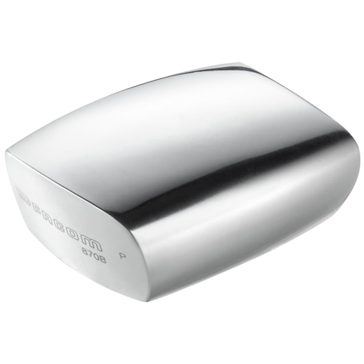 Facom 870B polished chrome dolly block, rectangular shape, side angle on white background, photography.