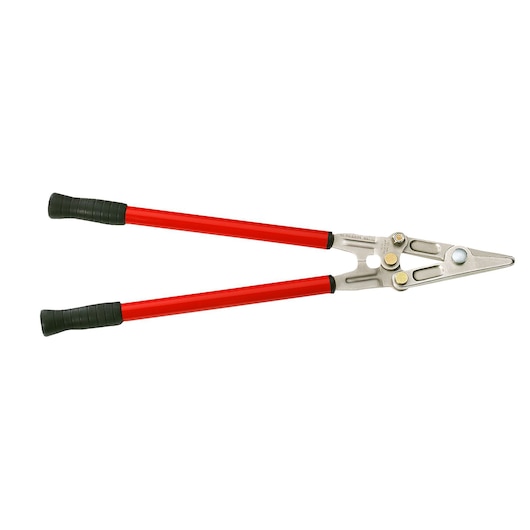 Facom 882A_65 hedge shears with red handles and black grips, side view on white background.