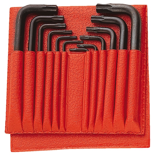 Facom Torx key set 89_JL12 in black finish, stored in red holder, top view.