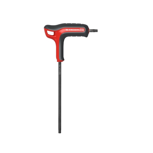 Facom 89TXA_15 T-handle Torx key with black shaft and red ergonomic grip, front angle photo.