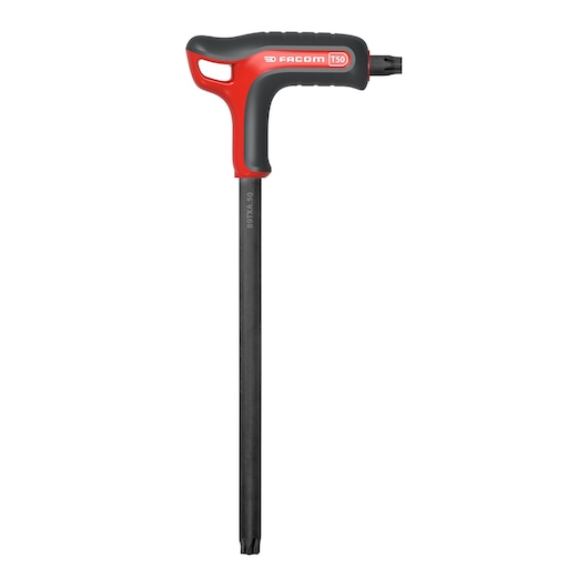 Facom 89TXA_50 T-handle Torx screwdriver, red and black, product photography, front angle.