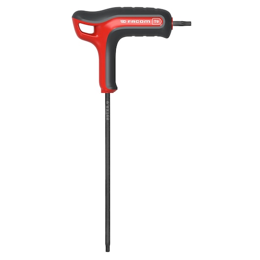 Facom T-handle Torx key T9, long shaft, black and red, product photo on white background, 89TXA_9.
