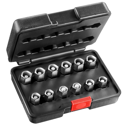 Facom 900_CRB nut extractor set in black case with red latch, top view photo on white background