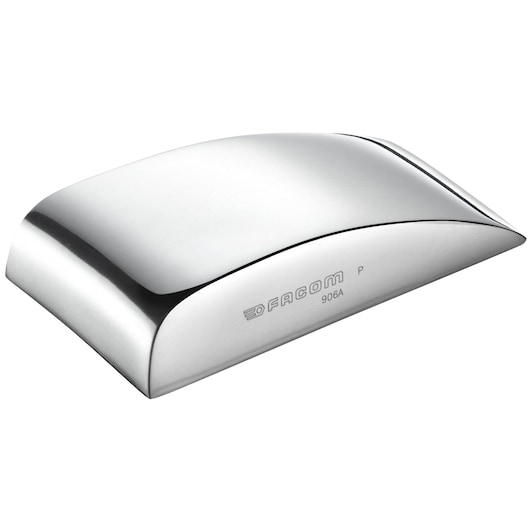 Facom 906A curved polished metal hand tool, angled view, with logo and model number engraved on side.