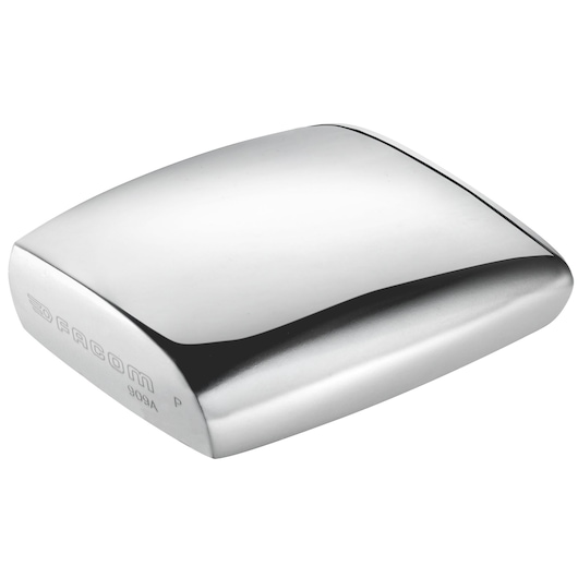Facom 909A chrome rectangular inspection mirror, angled view, with engraved branding, on white background.