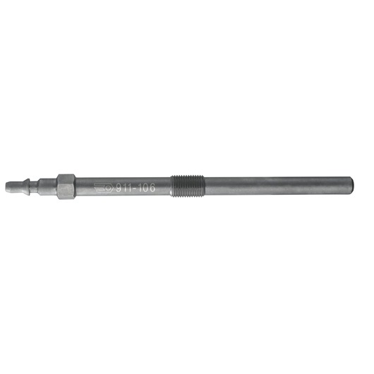 Photo of Facom 911-106 metal tap wrench shaft, hexagonal and threaded end, product photography, side angle.